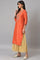 Orange Embroidered Festive kurta With Golden Mesh Skirt