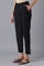 Black Cotton Flax Women Trousers