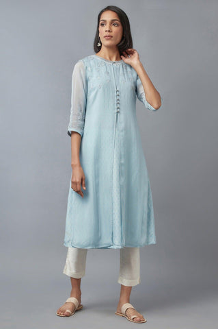 Blue Embroidered Gillet, kurta & Pants Set