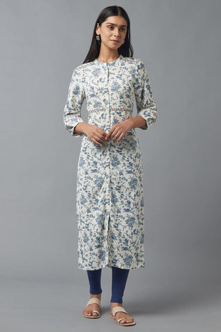 White and Blue Button Down kurta