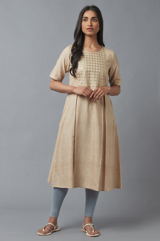 Almond Beige Sequin Work kurta