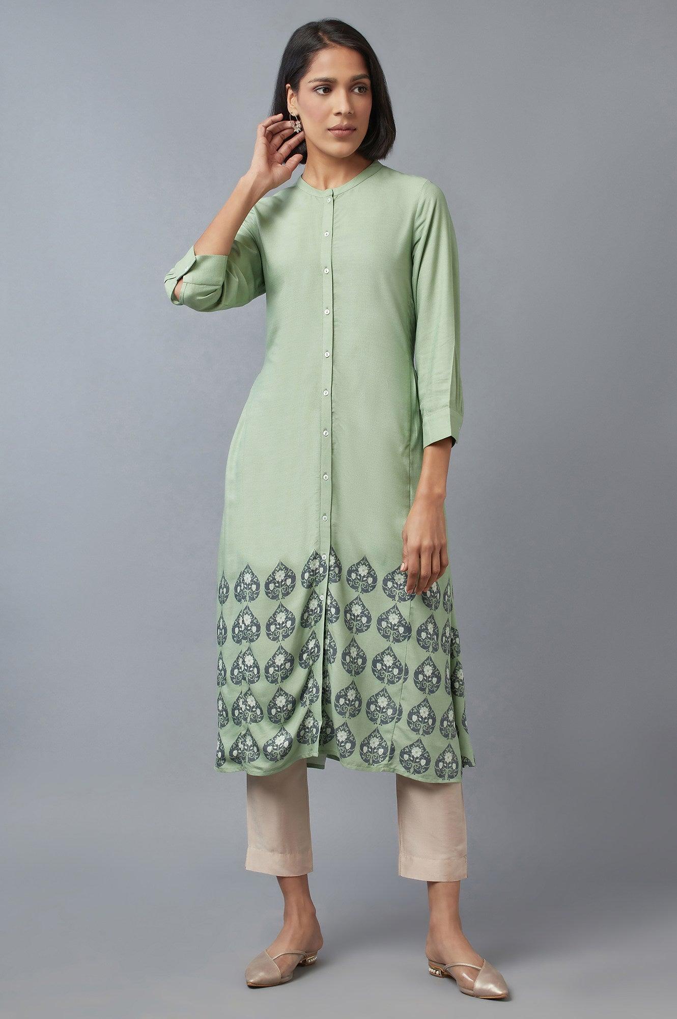 Fern Green A-line Printed kurta