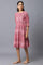 Dark Pink Ikkat Smoking Dress In Round Neck