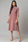 Dark Pink A-Line Cotton Dress With Pintucks