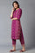 Dark Purple Floral Print kurta With Thread Embroidery