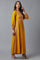 Mustard Yellow Smocked Yoke Jumpsuit With Embroidery