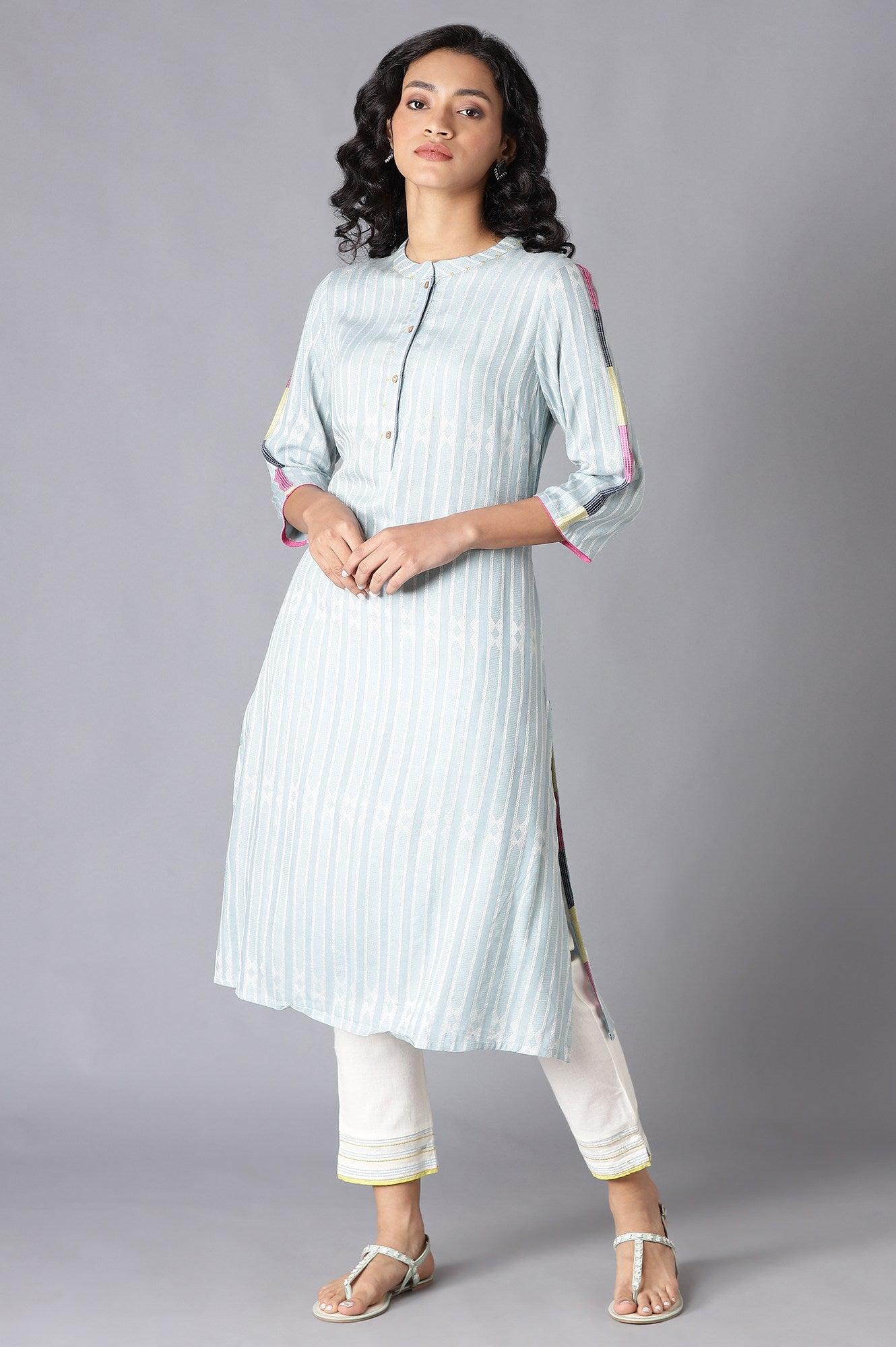 Light Blue Yarn-Dyed Straight kurta