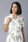 Ecru Floral Print Lapel Collar Dress