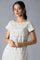 Ecru Cotton Embroidered Dress In Round Neck