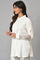 White Panelled Shirt With Embroidered Organza Sleeves