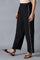 Black Solid Parallel Pants with Embroidery