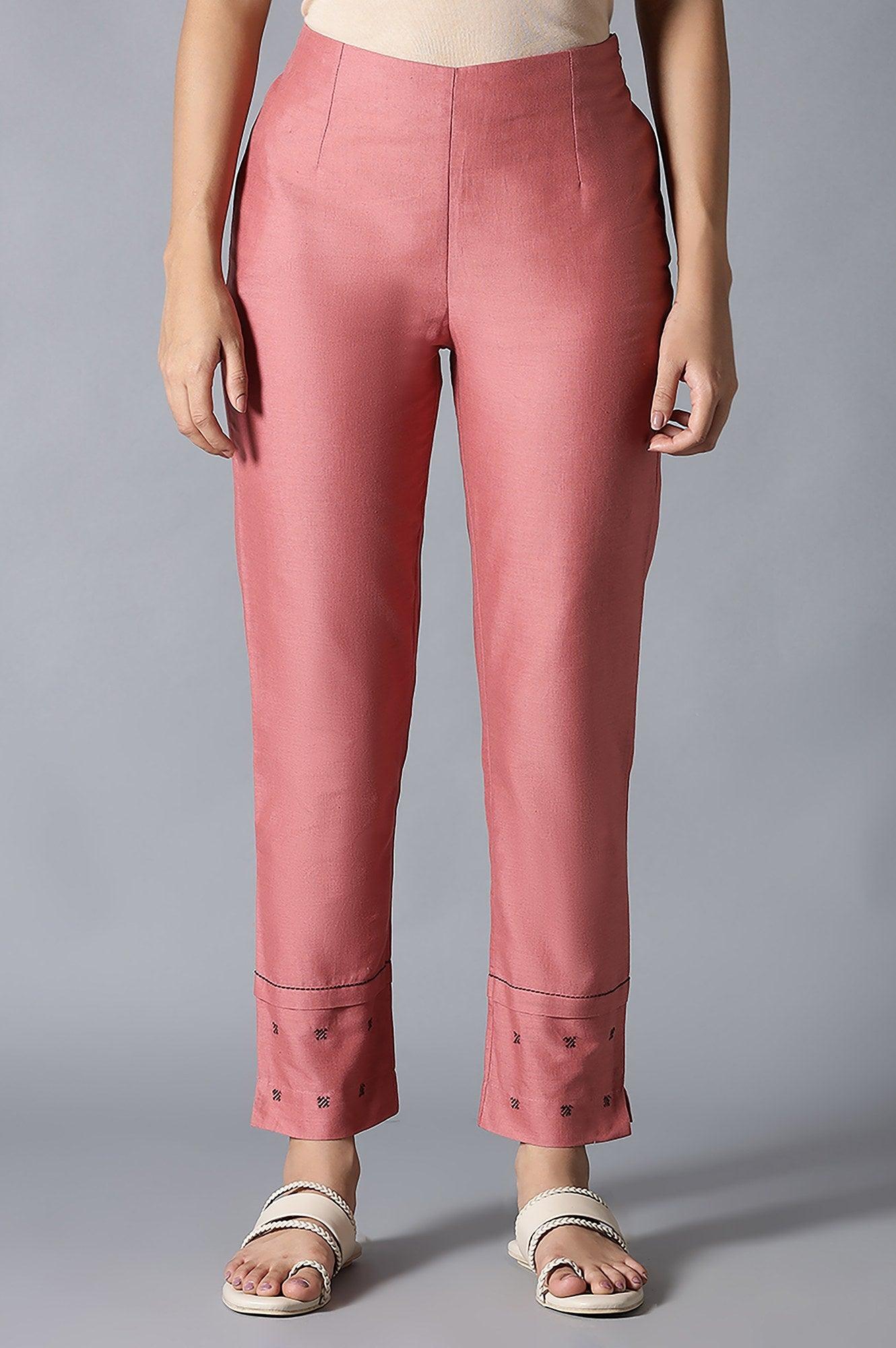 Light Red Flax Solid Slim Pants