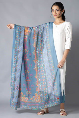 Deep Teal Printed Georgette Dupatta