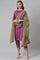 Dark Purple Round Neck kurta With Floral Straight Pants And Chiffon Dupatta