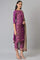 Dark Purple Round Neck kurta With Floral Straight Pants And Chiffon Dupatta