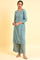 Aqua Blue Floral Embroidered Kurta And Parallel Pants Set