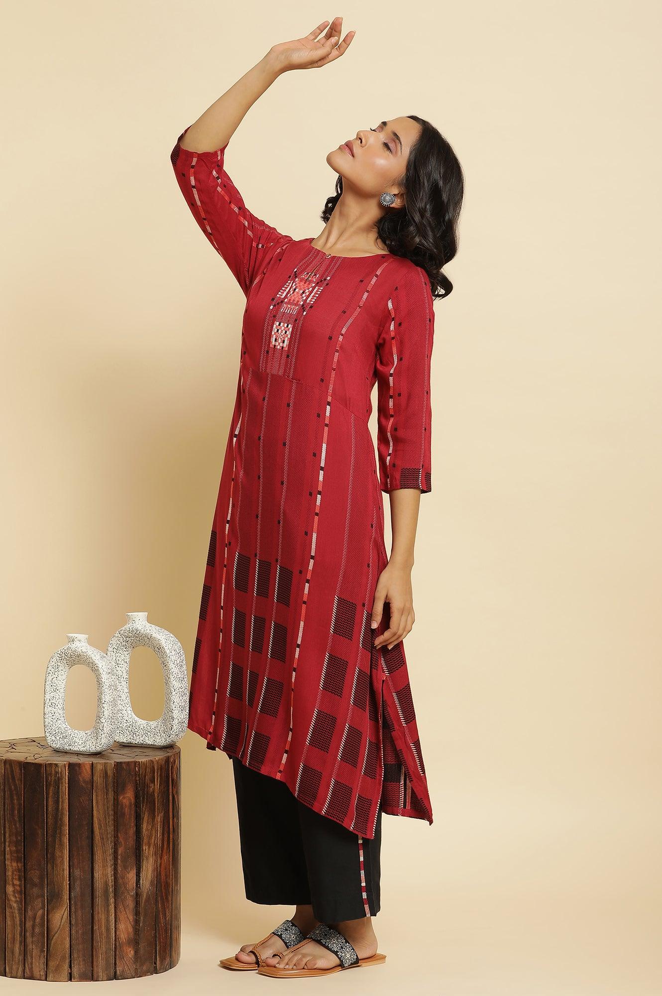 Tango Red Dobby Kurta & Parallel Pants Set