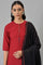 Red Dobby kurta In Round Neck With Black Slim Pants And Dupatta