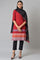 Red Dobby kurta In Round Neck With Black Slim Pants And Dupatta