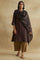 Dark Brown Cotton Silk Embroidered Drape