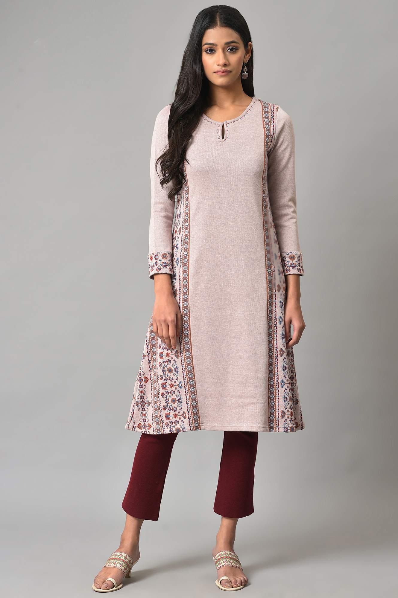 Pink Panelled A-Line Winter kurta