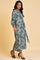 Blue Floral Printed Western Full Length Dress