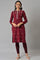 Dark Red Floral Printed Embroidered kurta