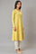 Lemon Yellow Embroidered A-Line Winter kurta