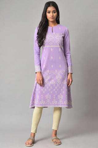 Light Purple Jacquard A-Line Winter kurta