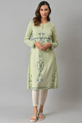 Light Green A-Line Floral Printed Winter kurta