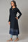 Dark Blue A-Line Colour Blocking Winter kurta