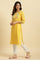 Yellow Cotton Swiss Dot Embroidered Kurta