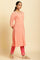 Coral Seer Sucker Kurta With Multi-Coloured Floral Embroidery