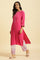 Pink Embroidered Textured Dobby Kurta