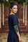 Blue Panelled Embroidered Festive Flared Dress