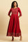 Red Panelled Embroidered Festive Dress