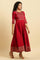 Red Panelled Embroidered Festive Dress