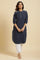 Blue Straight Kurta With Thread Embroidery