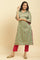 Green Printed Jacquard Kurta