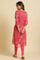 Pink Chiffon Printed Kurta with Multi-coloured Floral Embroidery