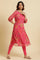 Pink Chiffon Printed Kurta With Multi-Coloured Floral Embroidery