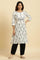 Off-White Textured Cotton Kurta With Black Ikkat Print