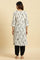 Off-White Textured Cotton Kurta With Black Ikkat Print