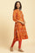 Orange Printed Festive A-Line Kurta