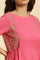 Pink Embroidered Solid Top With Side Tie-Up