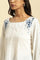 White Front Pleated Top With Embroidery