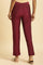 Dark Pink Solid Slim Pants