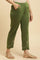 Olive Green Straight Pants With Embroidered Hemline