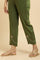 Olive Green Straight Pants With Embroidered Hemline