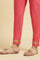 Pink Slim Pants Wit Embroidery At Hem